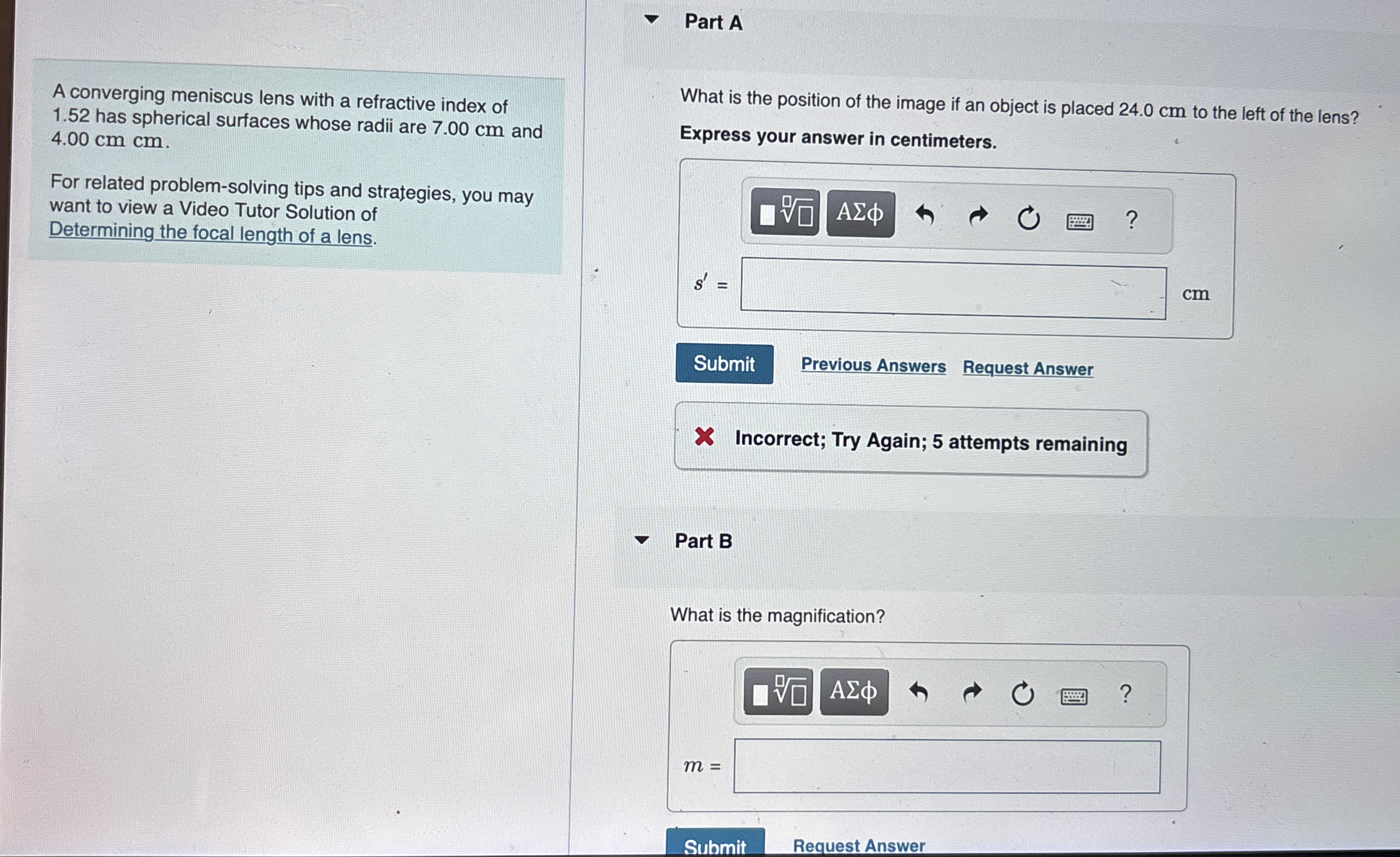 Part A A converging meniscus lens with a