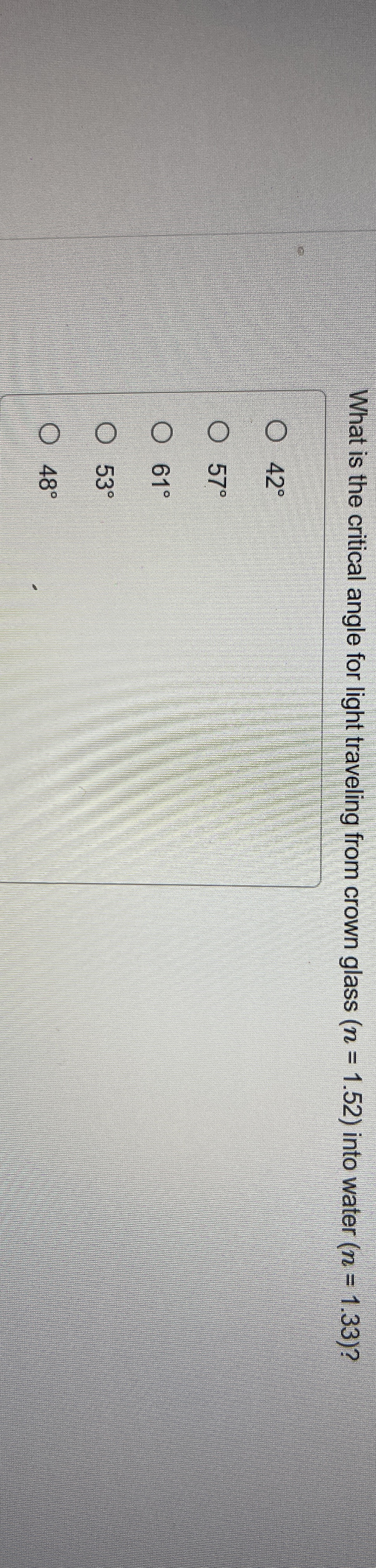 What is the critical angle for light traveling