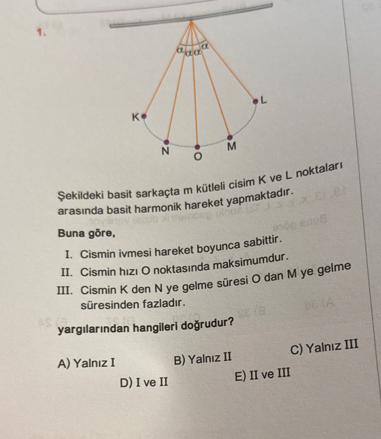 ekildeki basit sarka ta m k tleli cisim K ve L