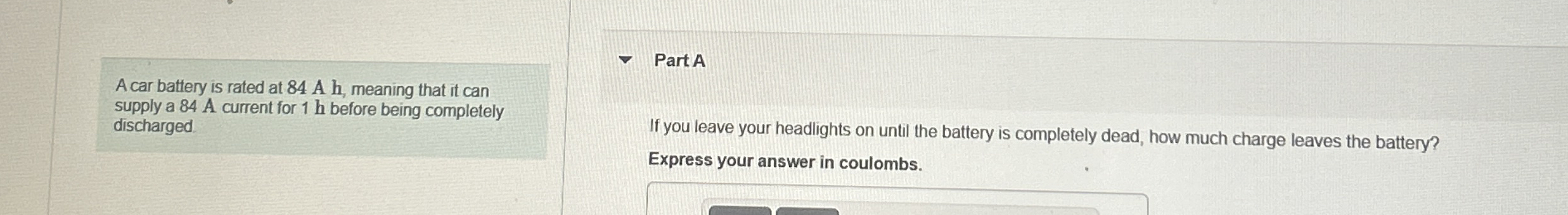 A car battery is rated at 8 4 A h , meaning that