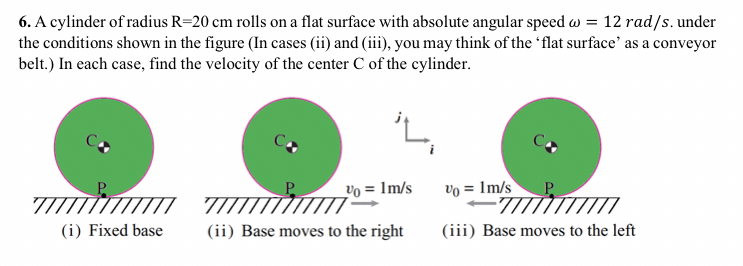 A cylinder of radius R = 2 0 c m rolls on a flat