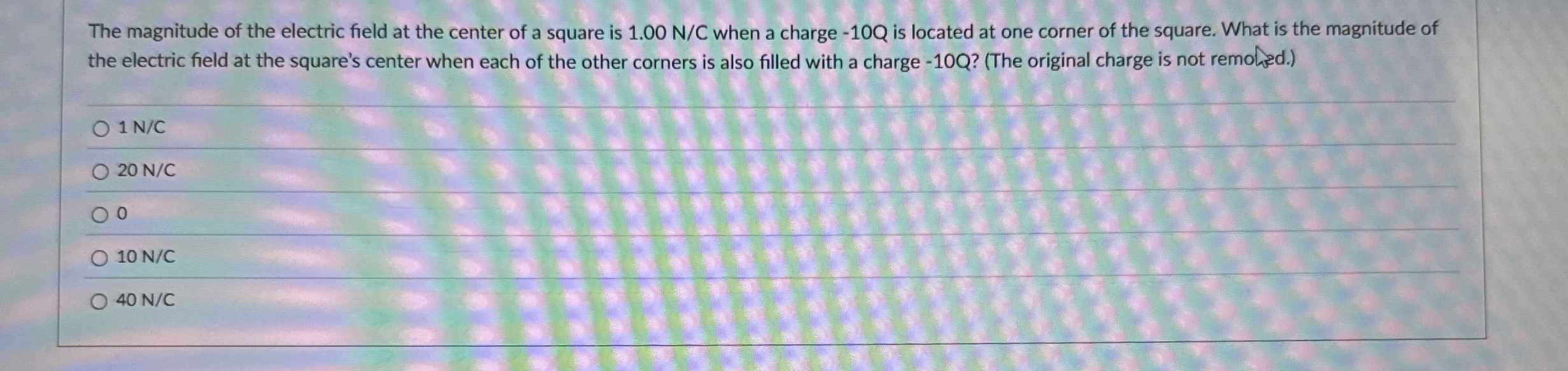 The magnitude of the electric field at the center