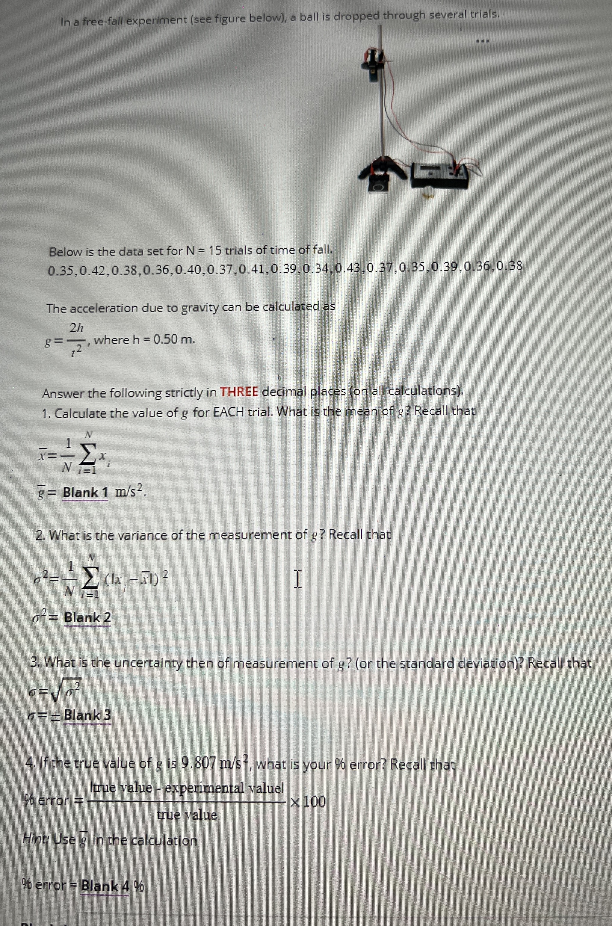 In a free - fall experiment ( see figure below )