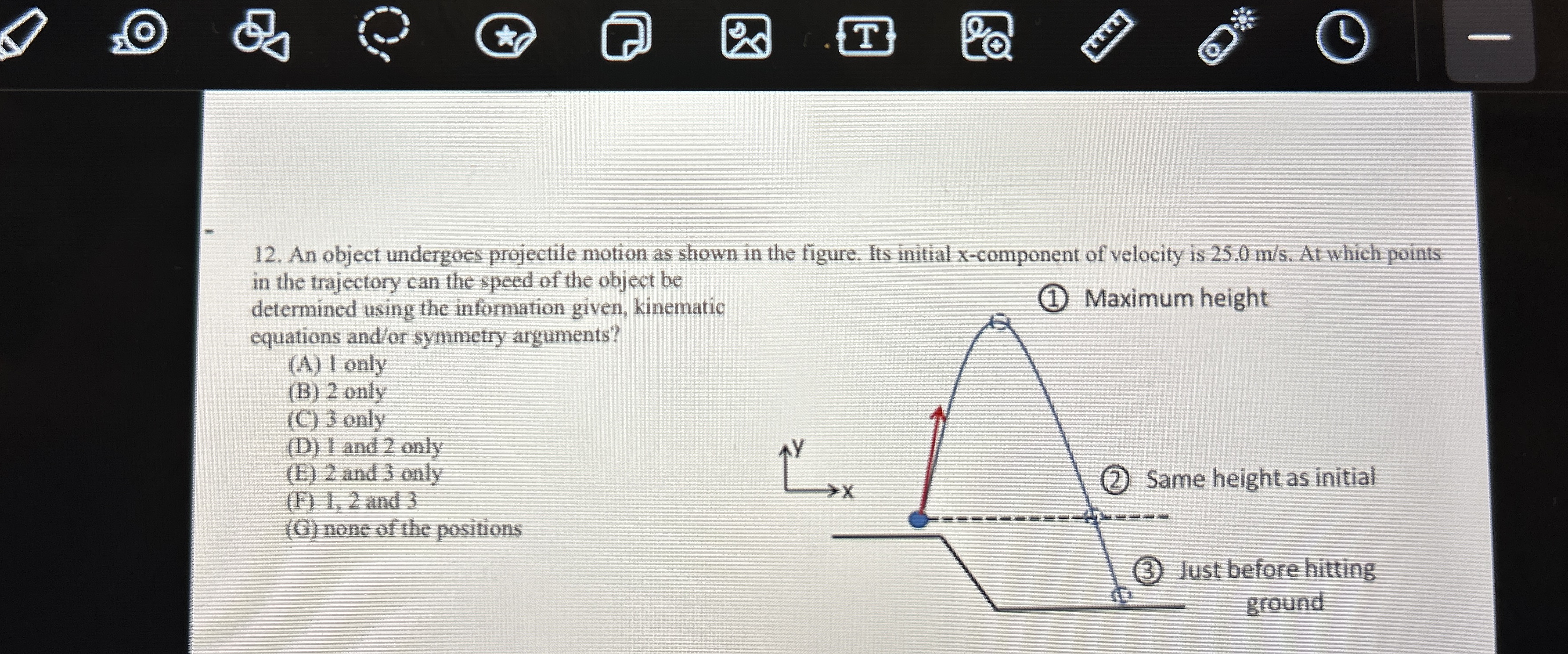 An object undergoes projectile motion as shown in