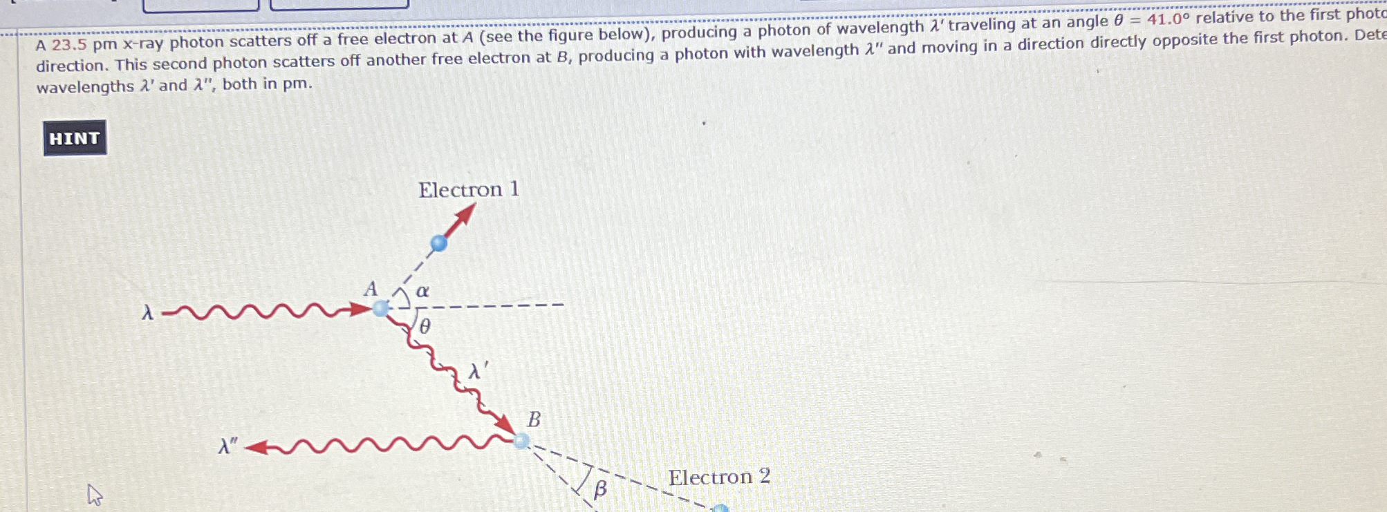 A 2 3 . 5 pm x - ray photon scatters off a free