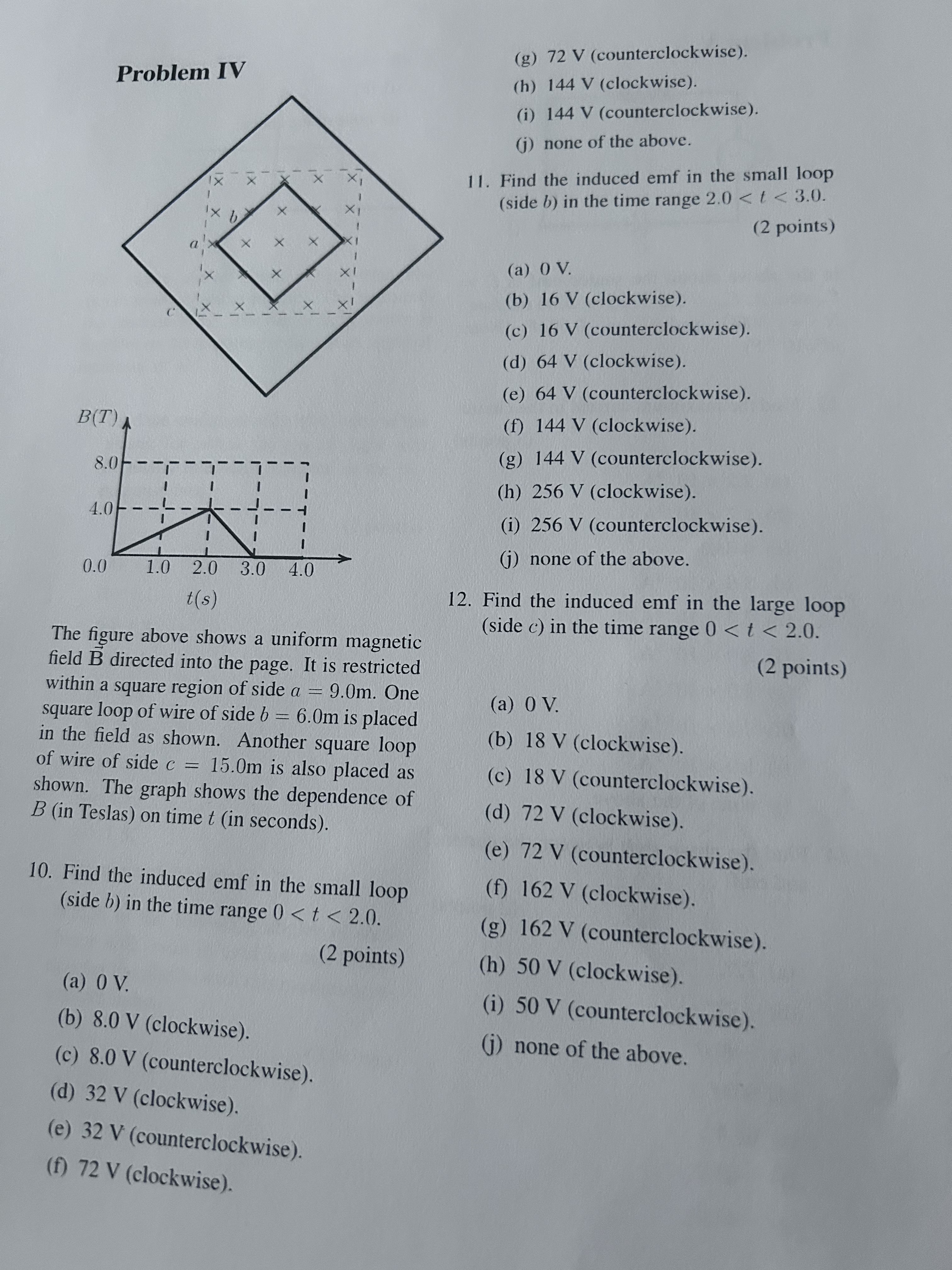 ( g ) 7 2 V ( counterclockwise ) . ( h ) 1 4 4 V