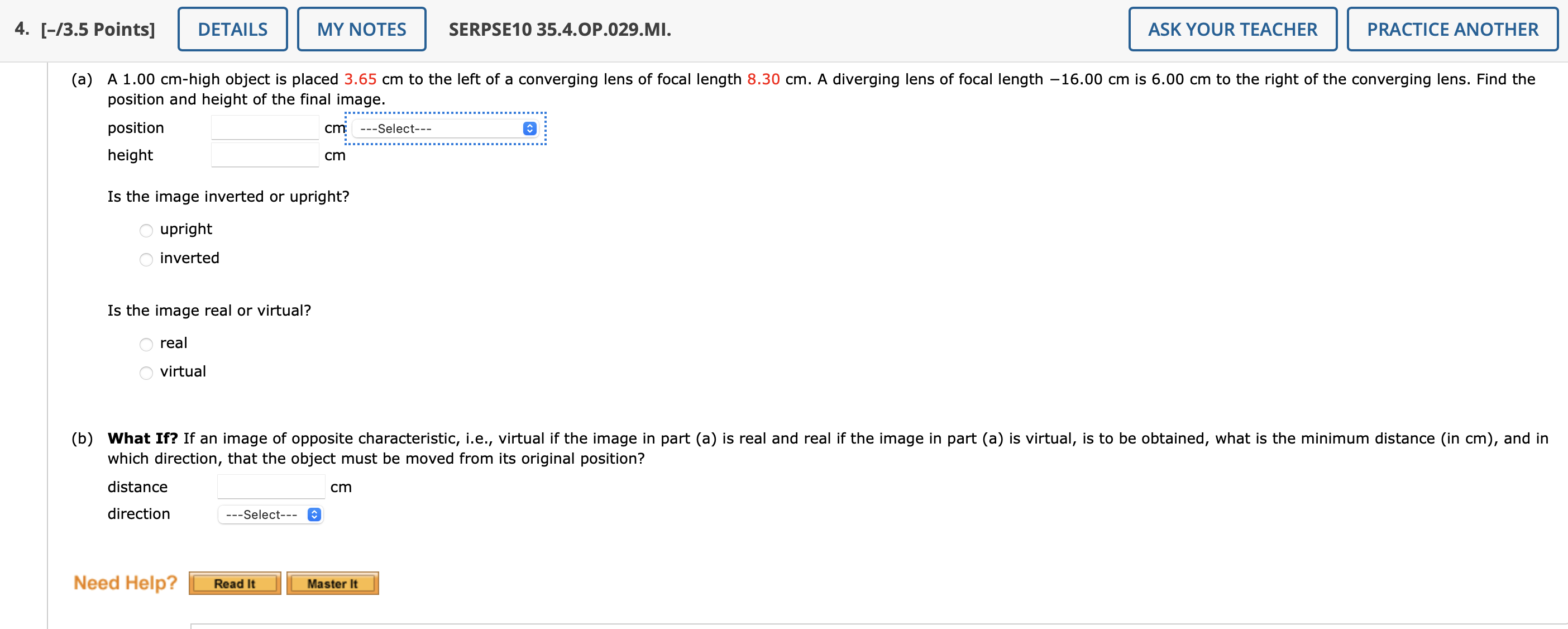 ( a ) A 1 . 0 0 cm - high object is placed 3 . 6