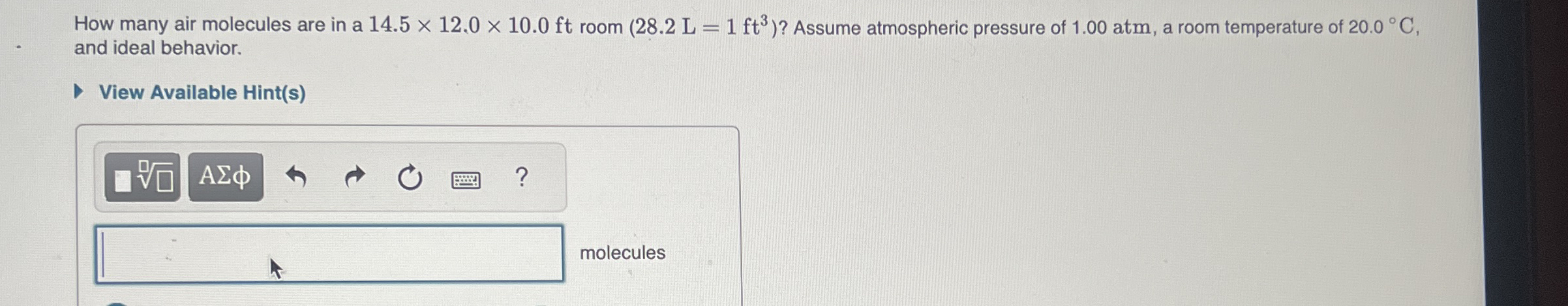 How many air molecules are in a 1 4 . 5 1 2 . 0 1