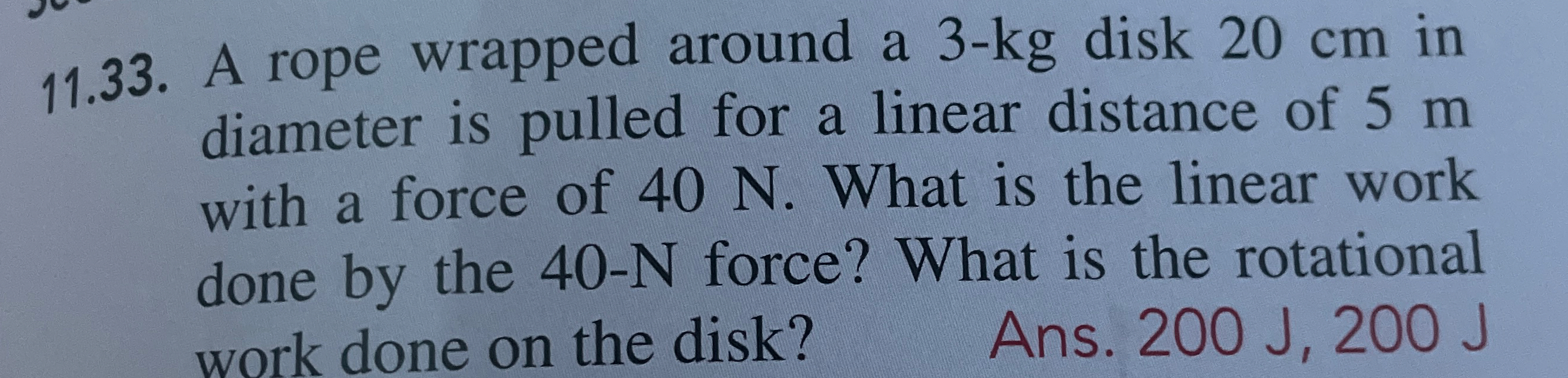 1 1 . 3 3 . A rope wrapped around a 3 - k g disk