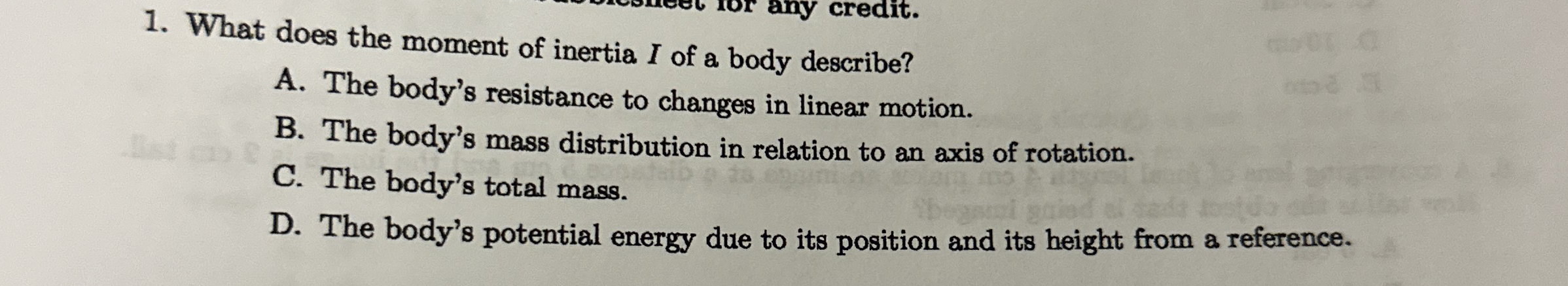 What does the moment of inertia I of a body