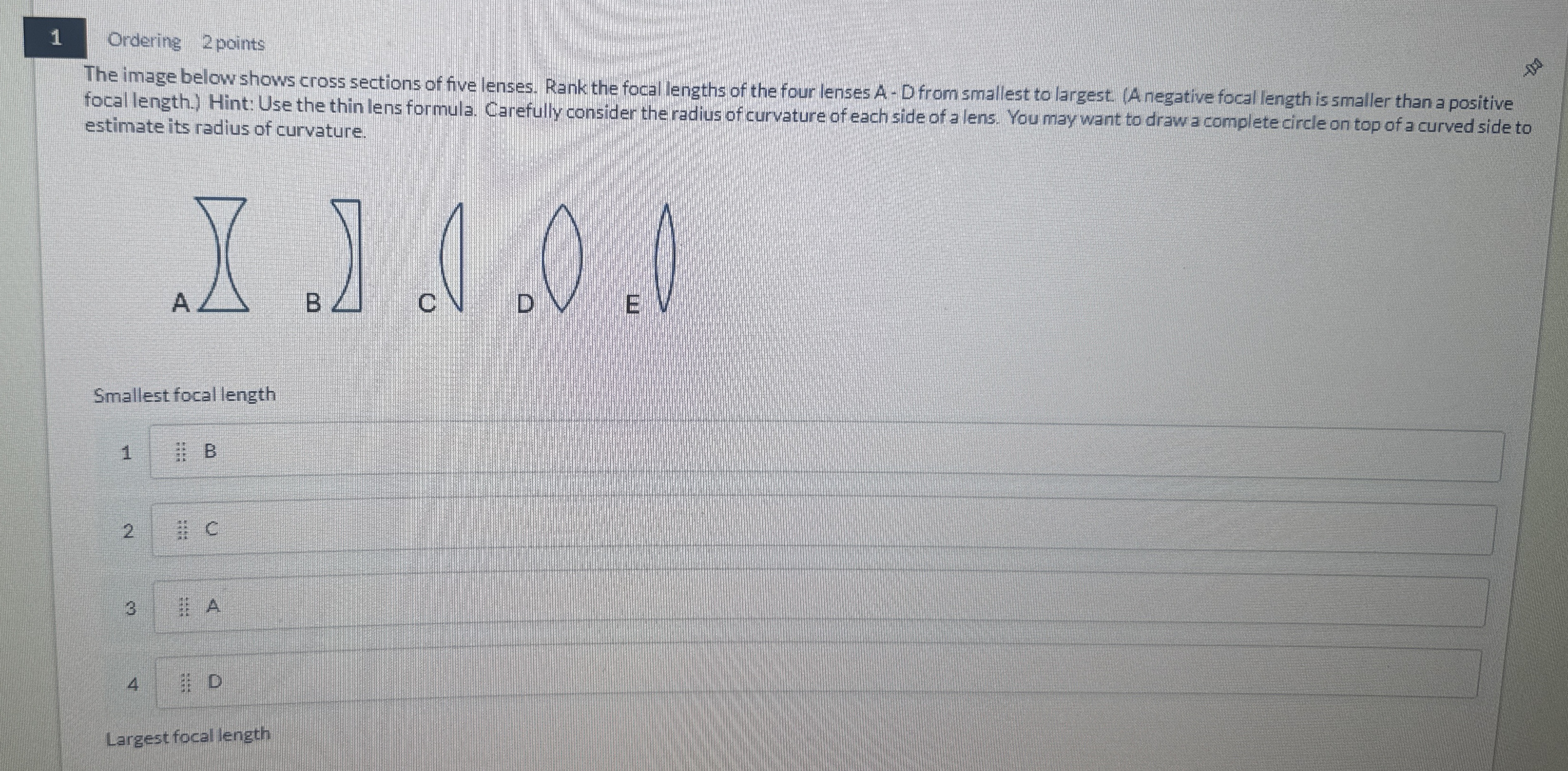 The image below shows cross sections of five