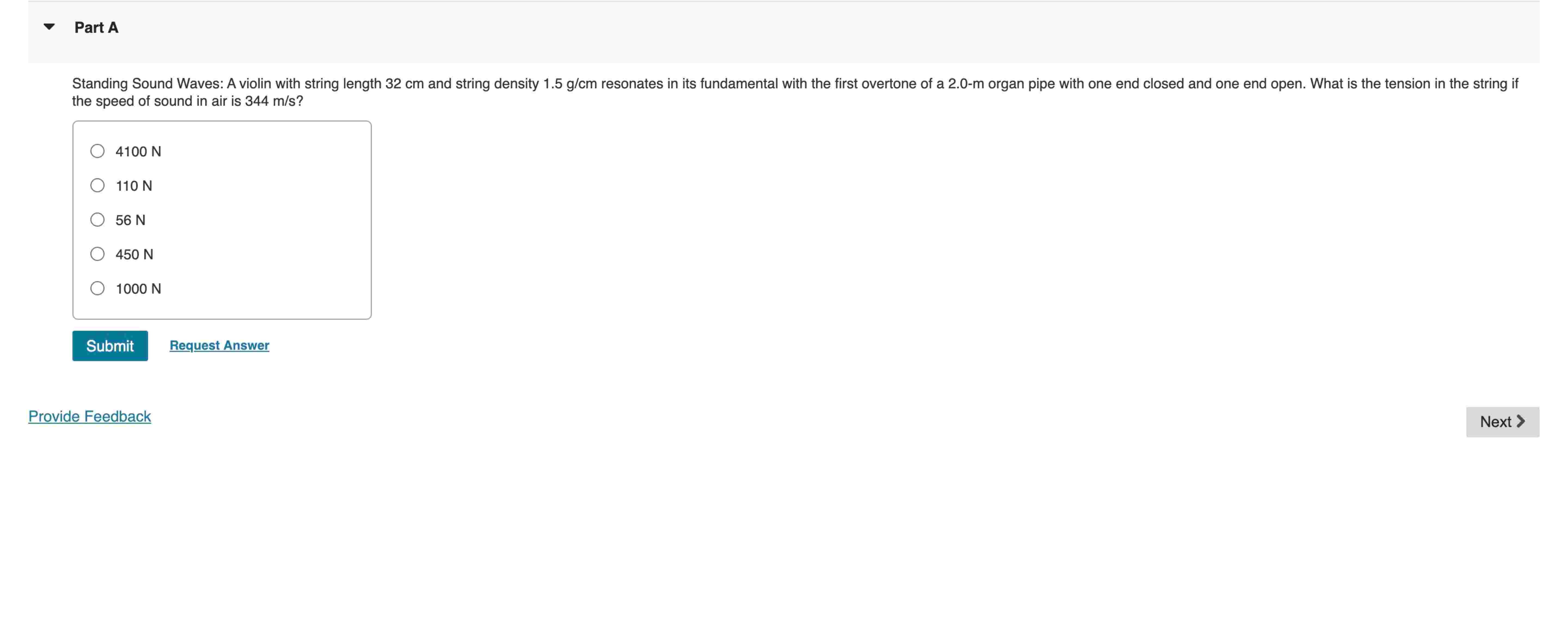Part A the speed of sound in air is 3 4 4 ( m ) /
