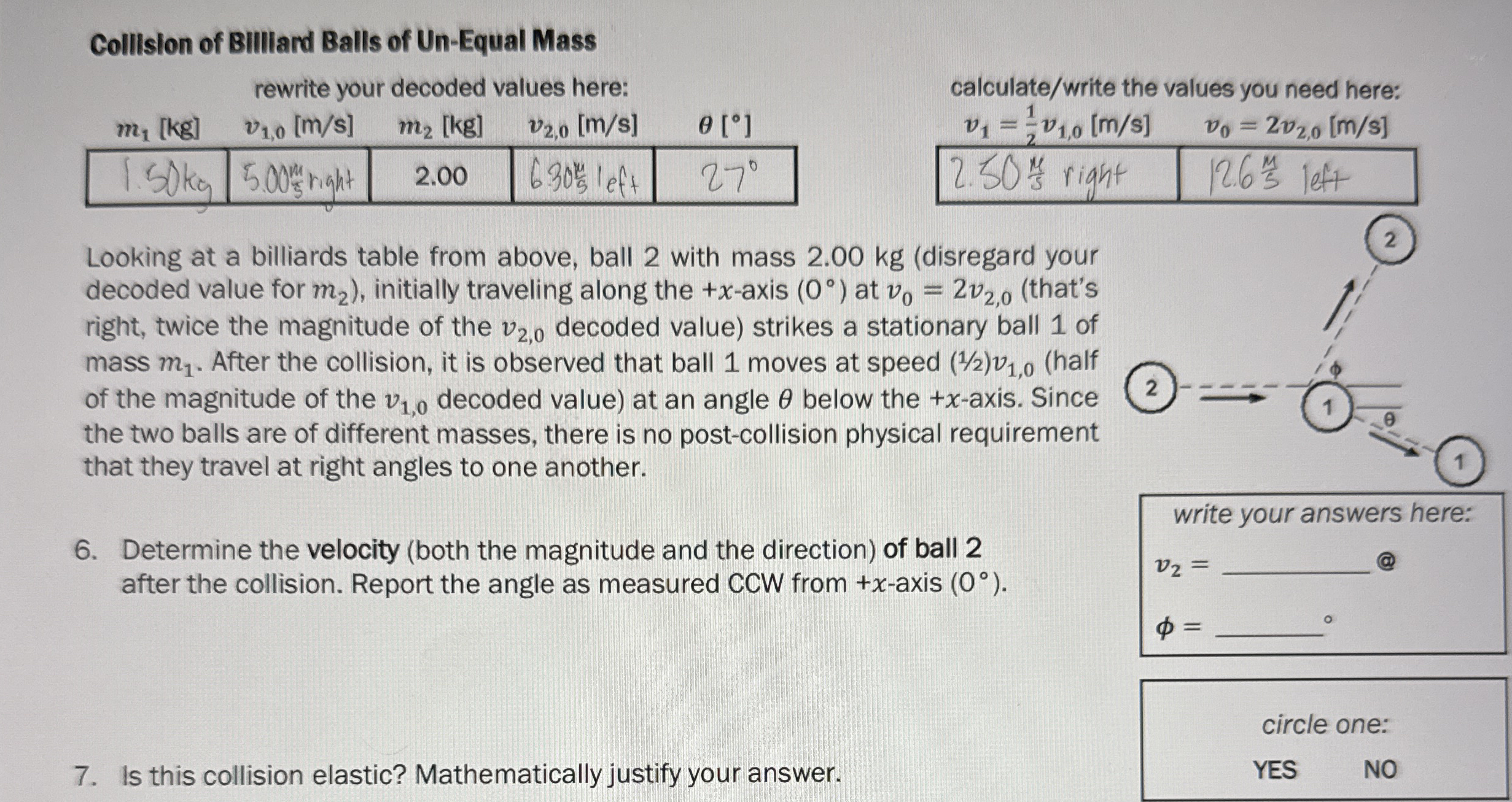 Collislon of Billiard Balls of Un - Equal Mass \