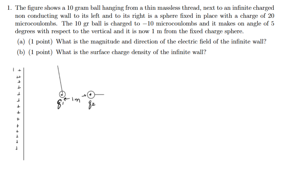 1 . The figure shows a 1 0 gram ball hanging from