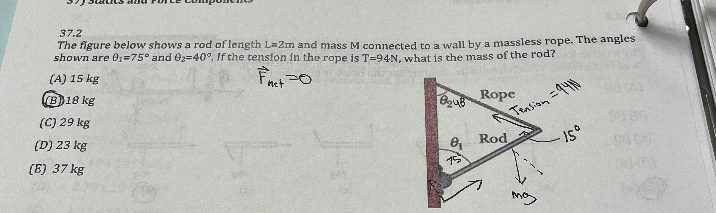 The correct answer is 1 8 kg The figure below