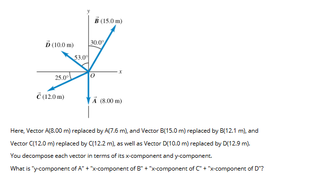 Here, Vector A ( 8 . 0 0 m ) replaced by A ( 7 .