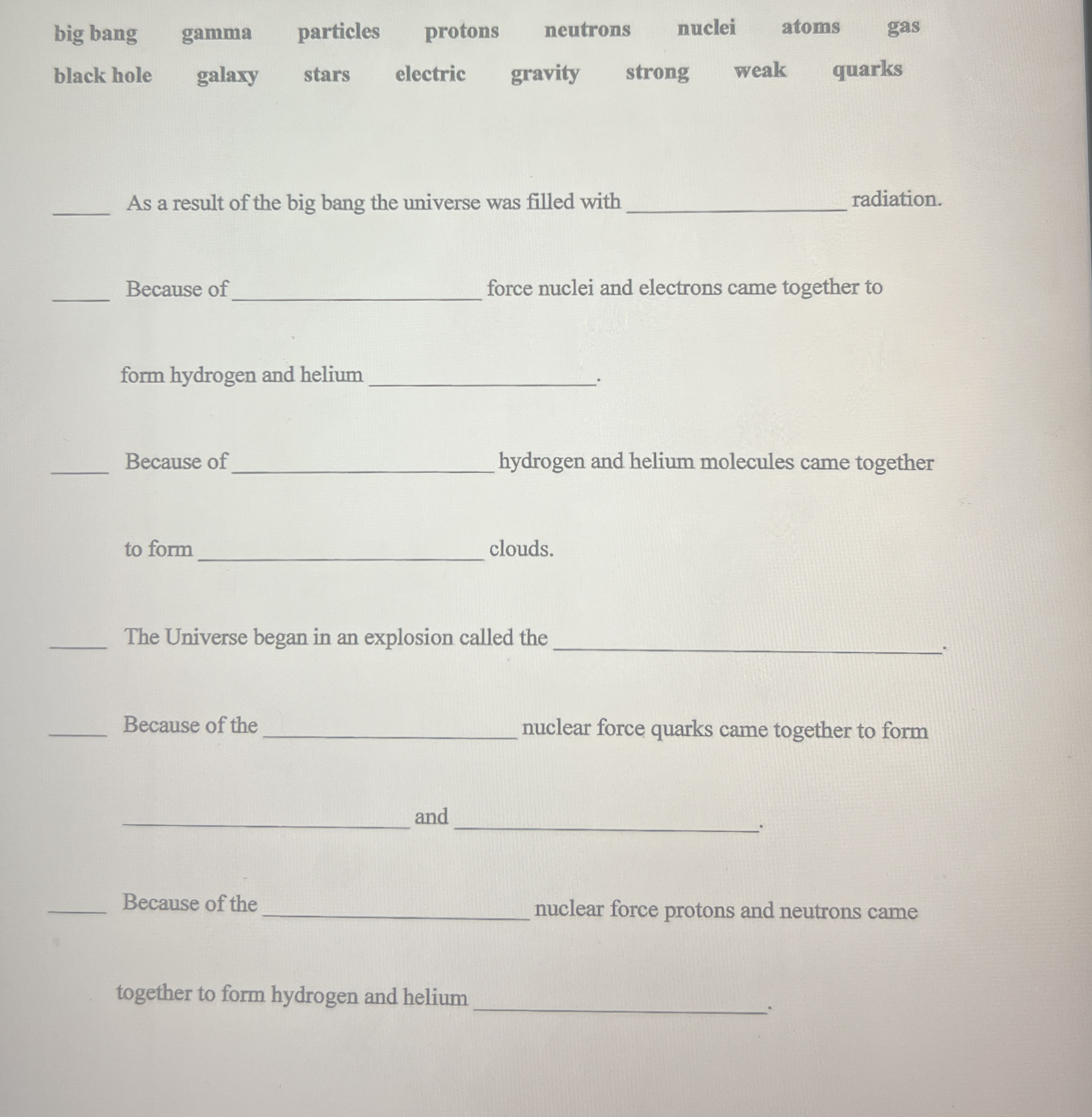 big bang gamma particles protons neutrons nuclei
