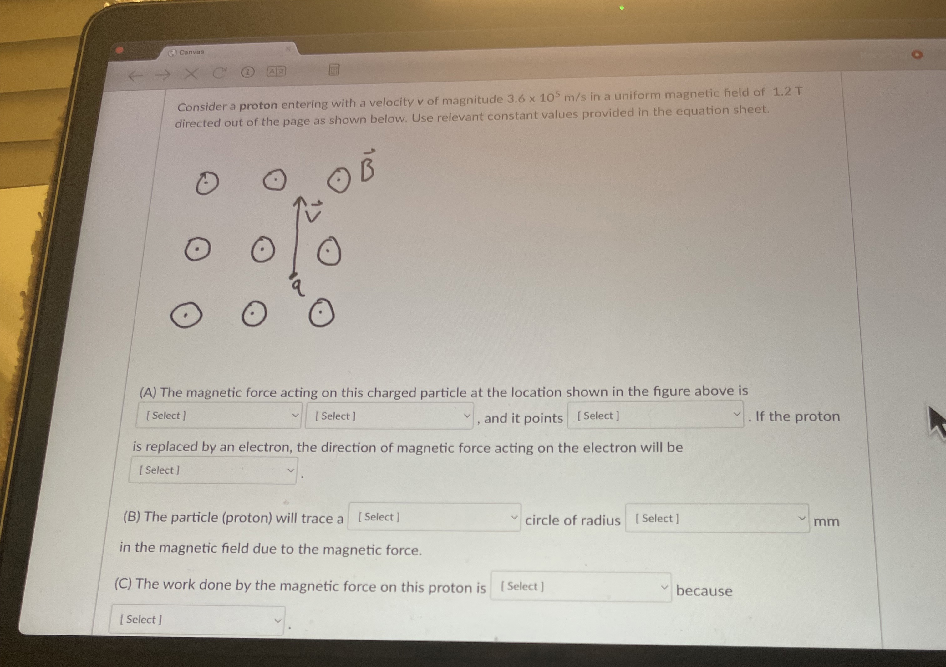 ( 7 ) Canvas Consider a proton entering with a