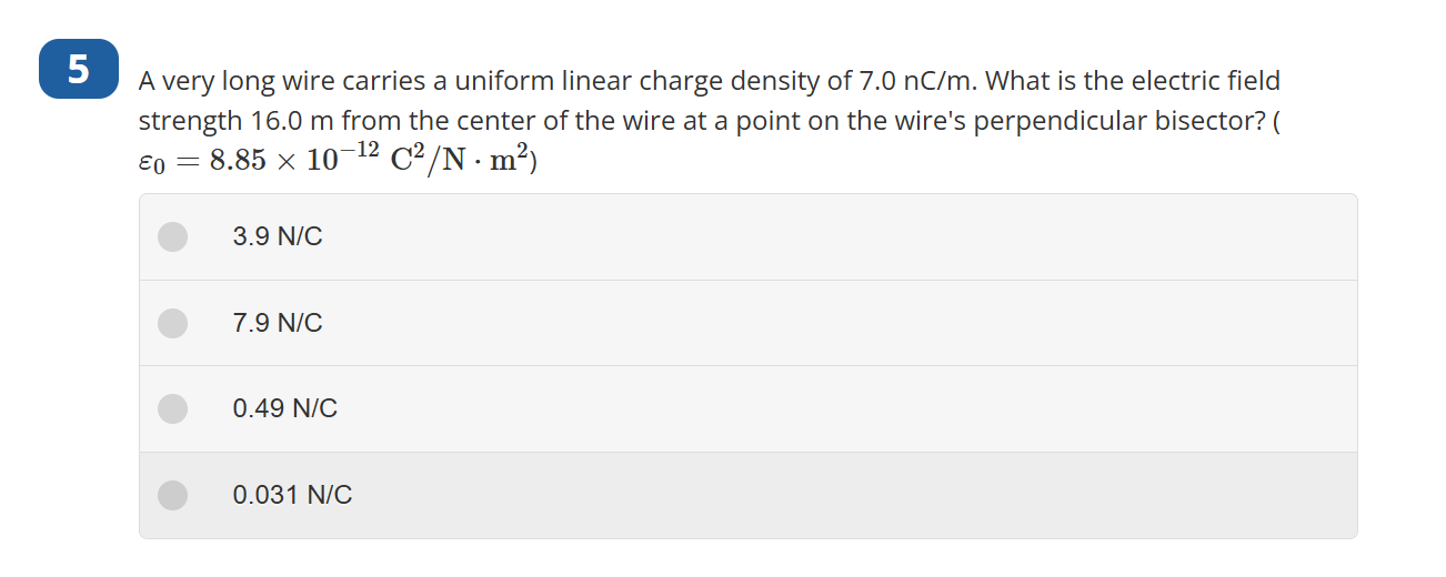 5 A very long wire carries a uniform linear