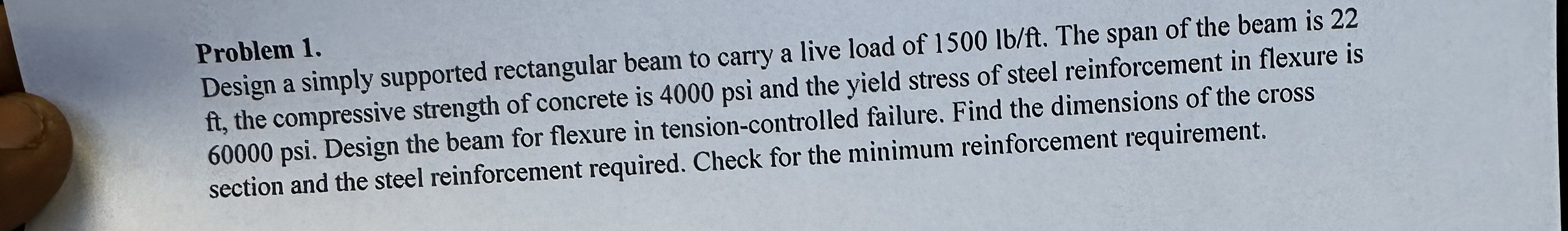 Problem 1 . Design a simply supported rectangular