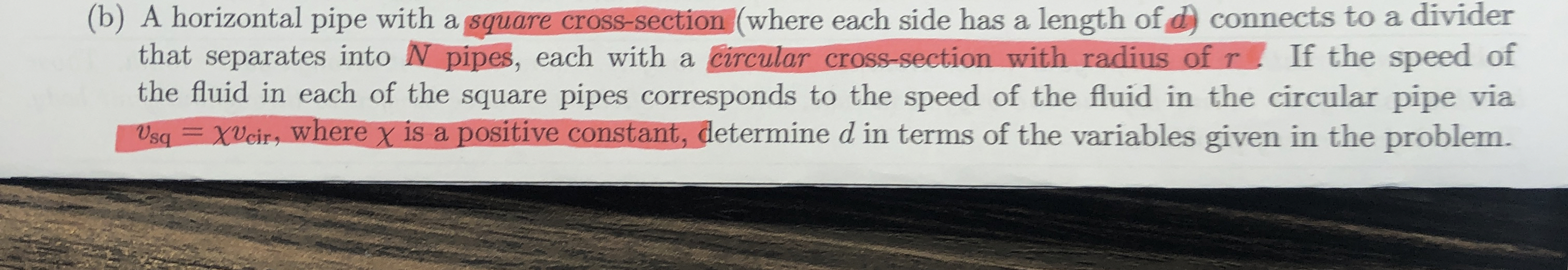 ( b ) A horizontal pipe with a square cross -