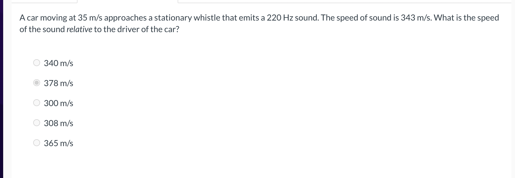 A car moving at \ ( 3 5 \ mathrm { ~m } / \