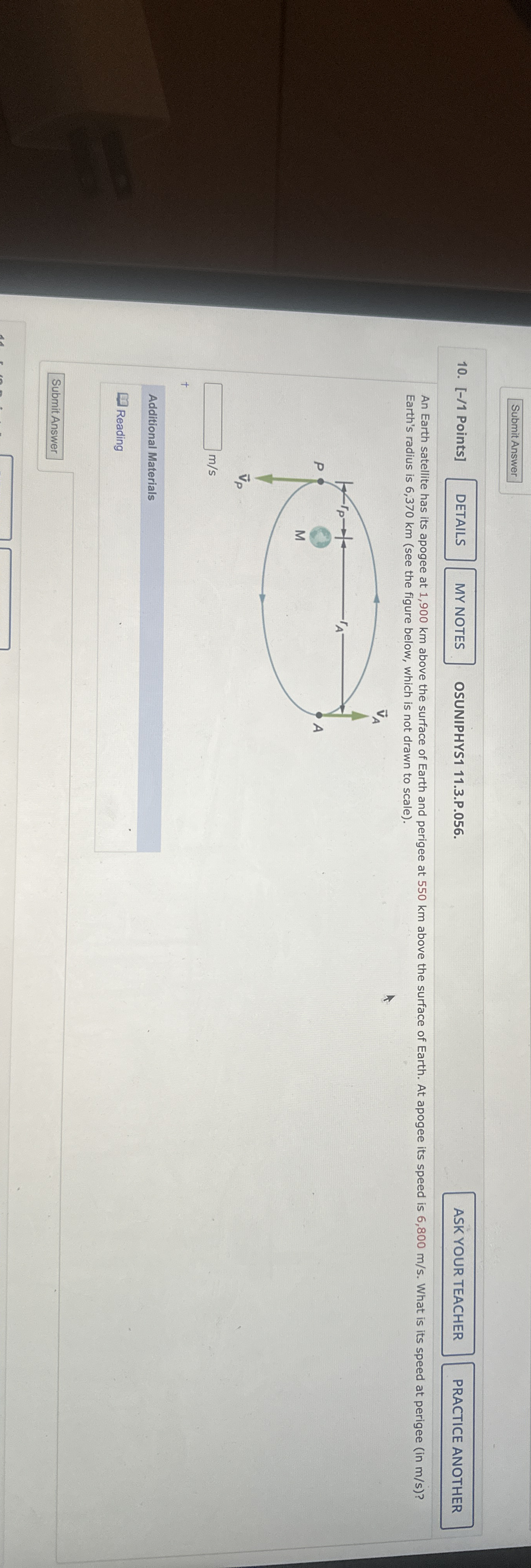 Submit Answer 1 0 . [ - / 1 Points ] OSUNIPHYS 1