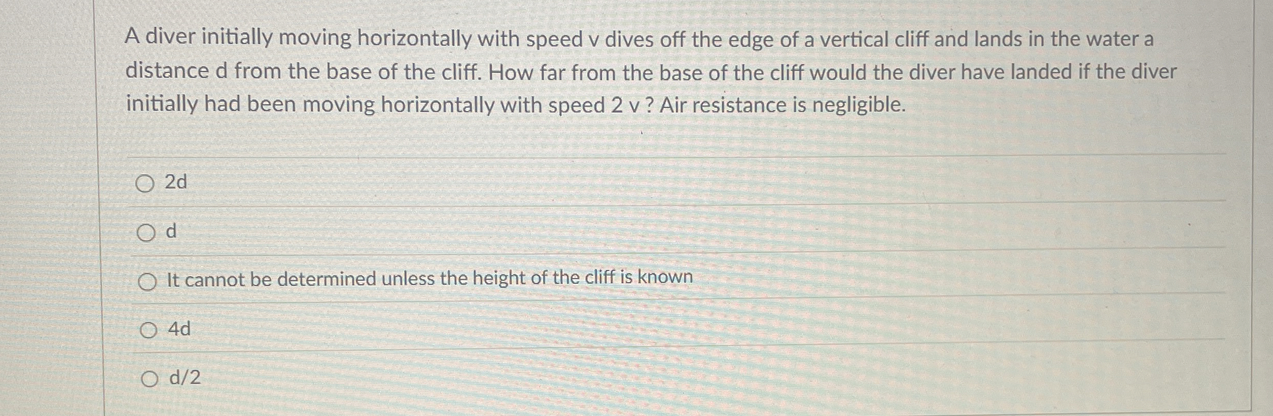 A diver initially moving horizontally with speed