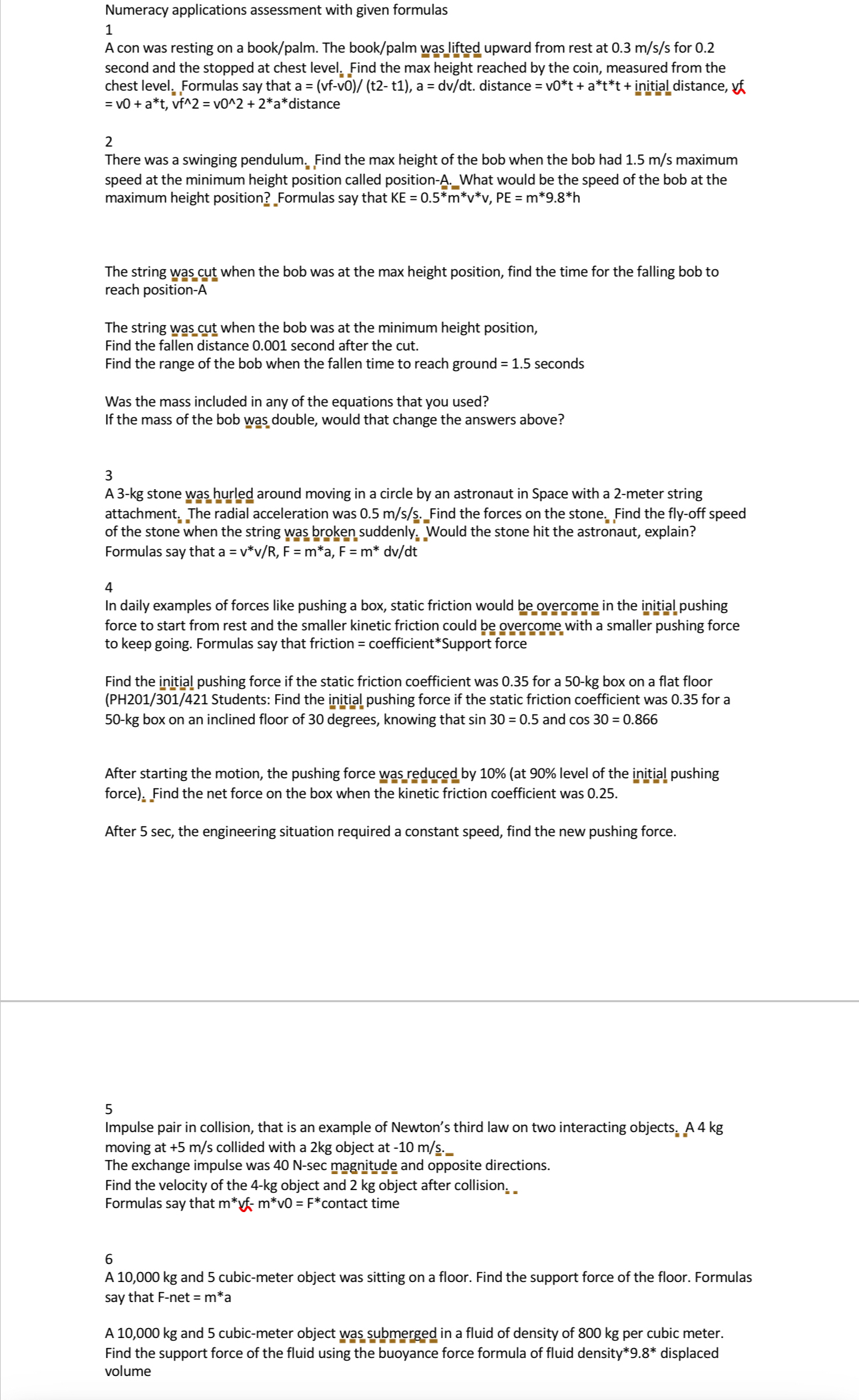 Numeracy applications assessment with given