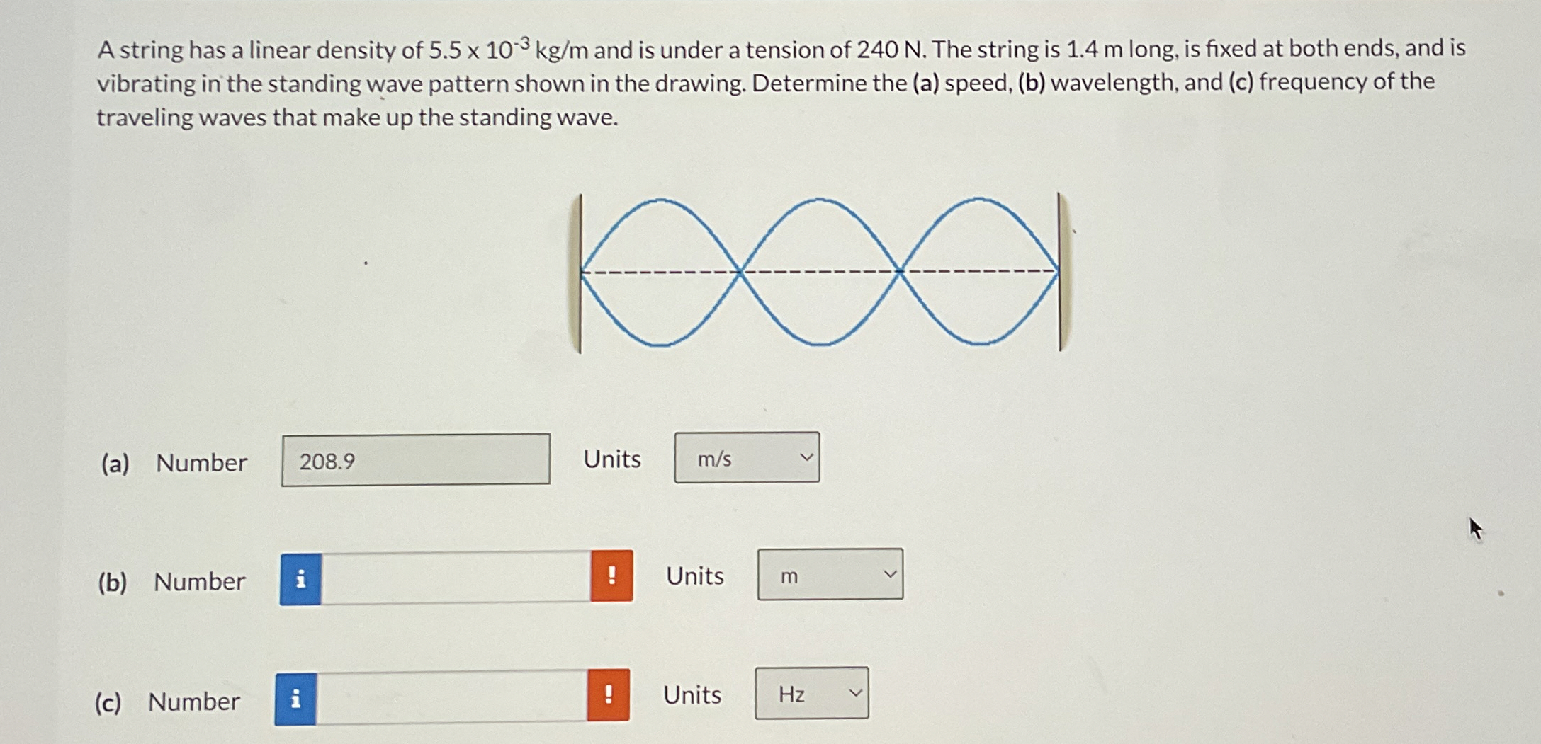 A string has a linear density of 5 . 5 1 0 - 3 k