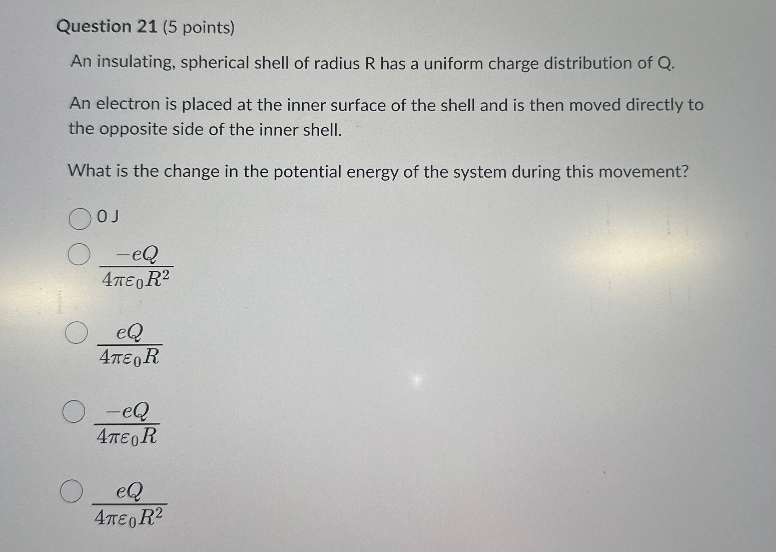 Question 2 1 ( 5 points ) An insulating,