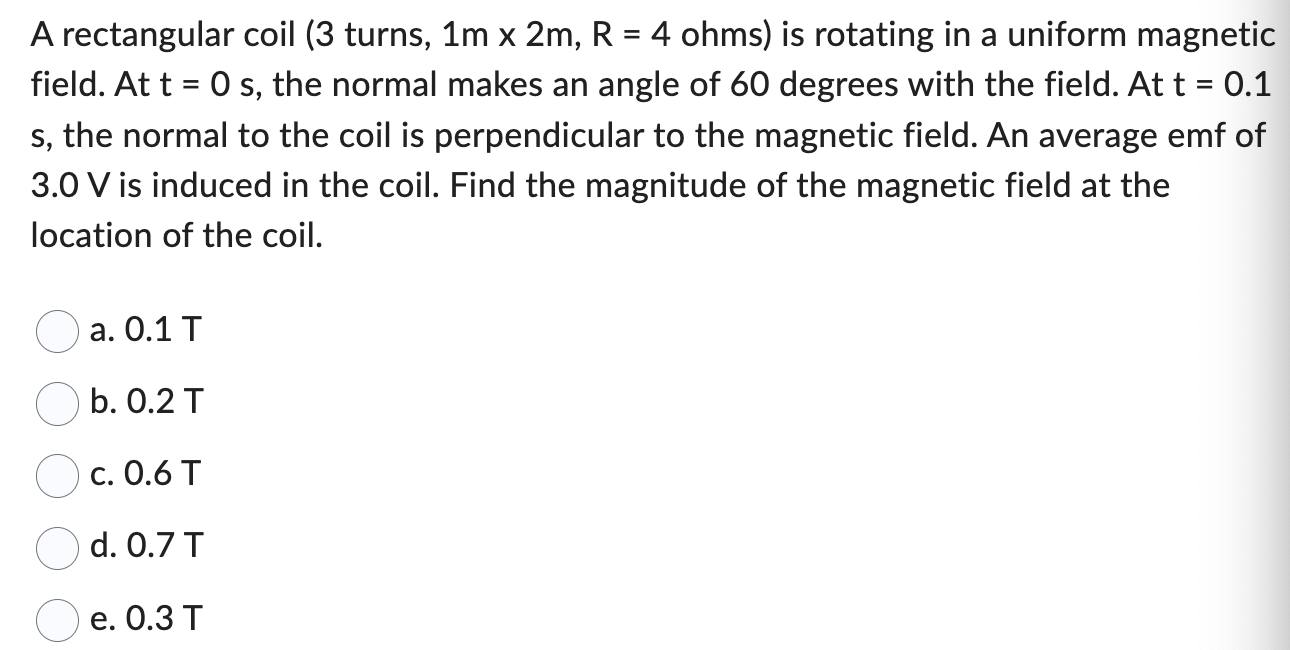 A rectangular coil ( 3 turns, \ ( 1 \ mathrm { ~m