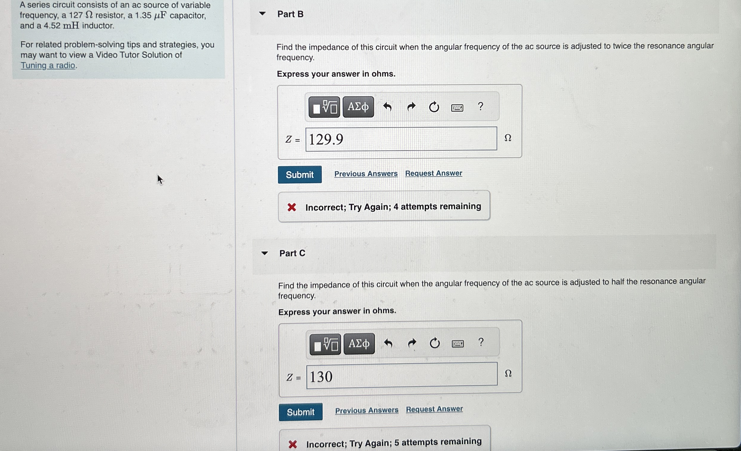 please help with b and c . given: impedence when