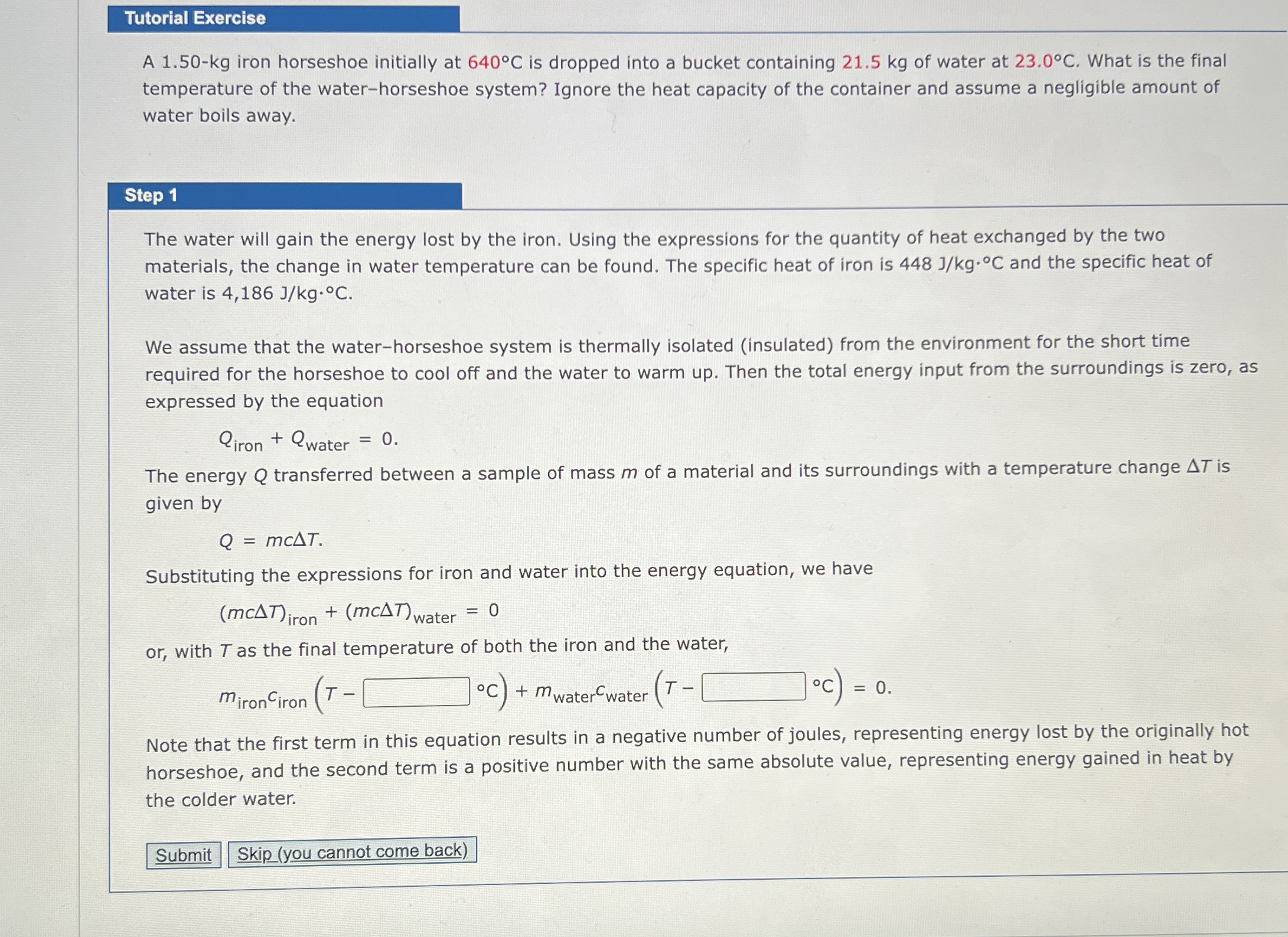 Tutorial Exercise A 1 . 5 0 - k g iron horseshoe