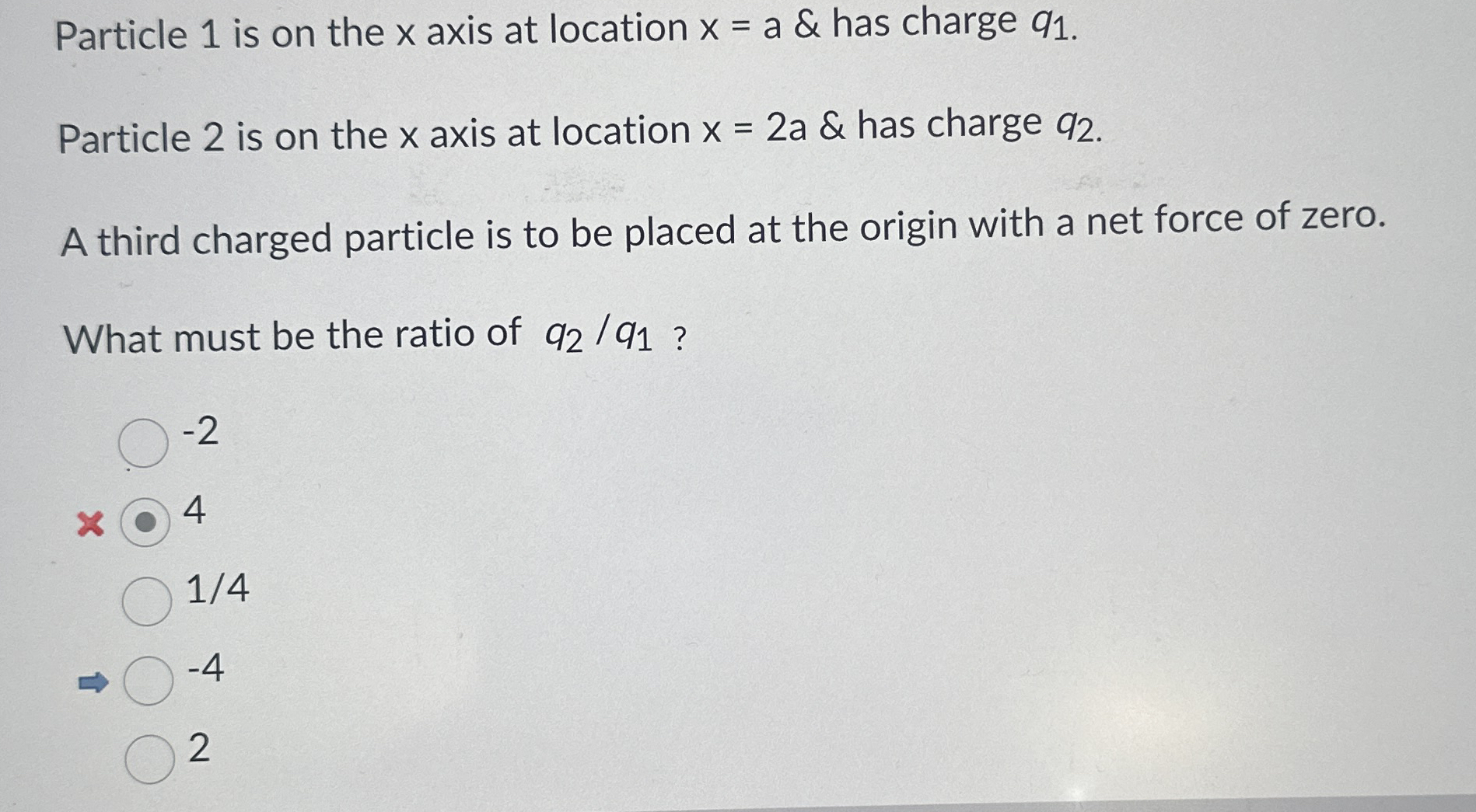 Particle 1 is on the x axis at location x = a &