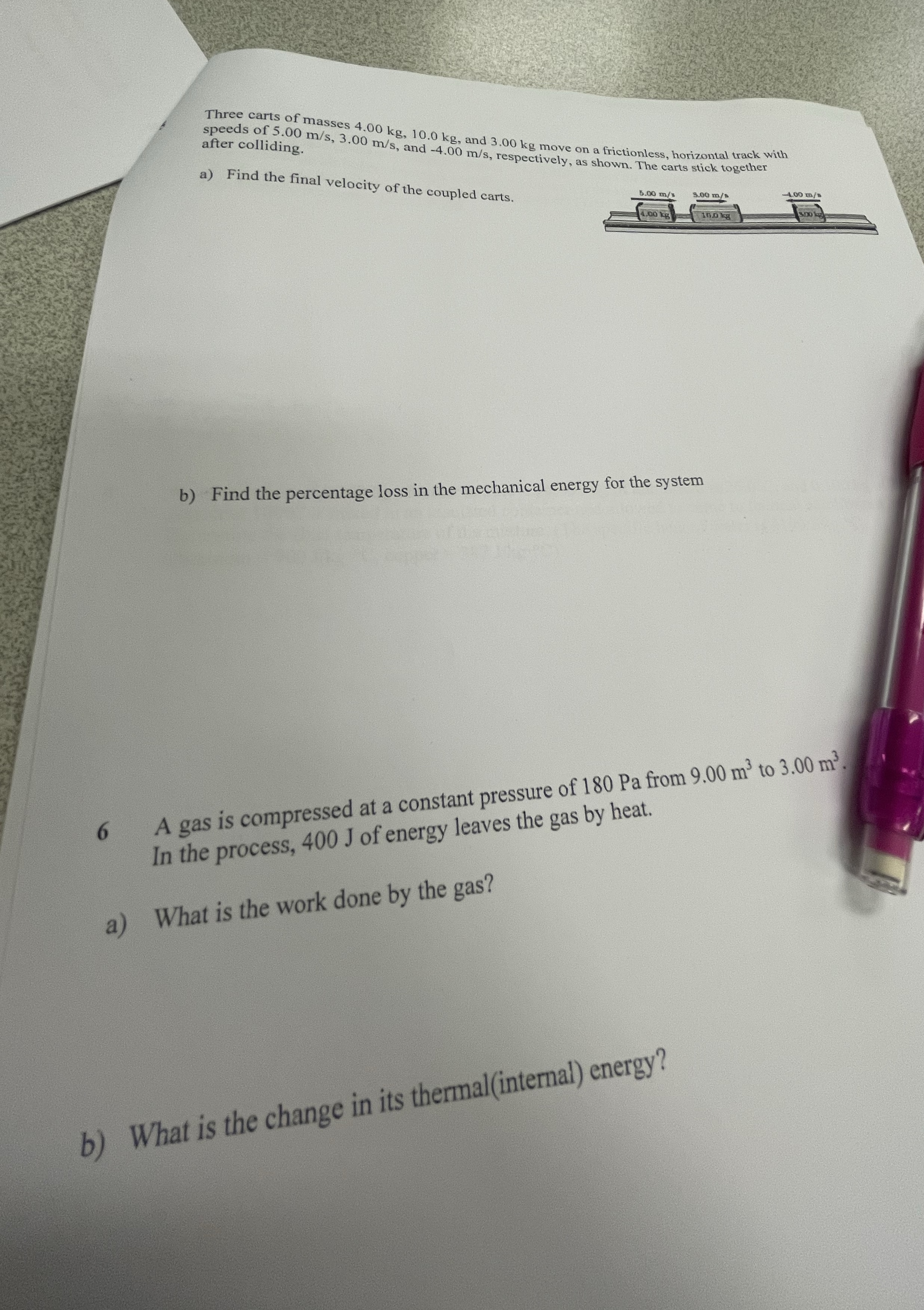 Three carts of masses 4 . 0 0 k g , 1 0 . 0 k g ,