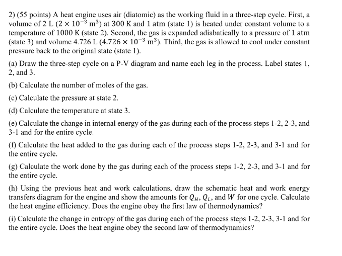 2 ) ( 5 5 points ) A heat engine uses air (