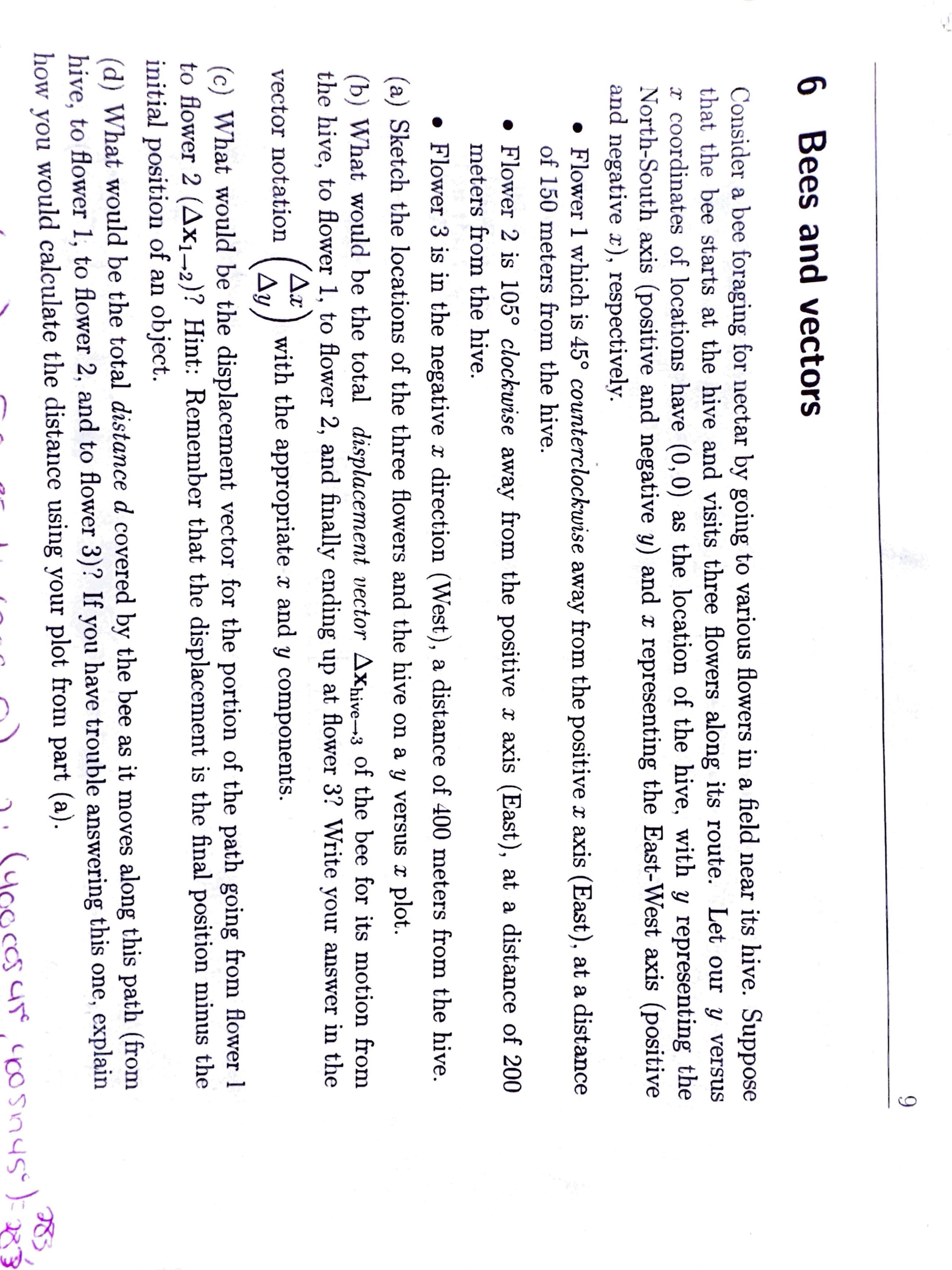 6 Bees and vectors Consider a bee foraging for