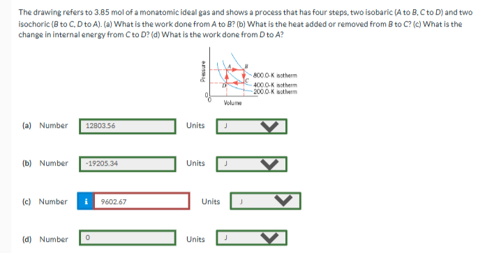 The drawing refers to 3 . 8 5 mol of a monatomic