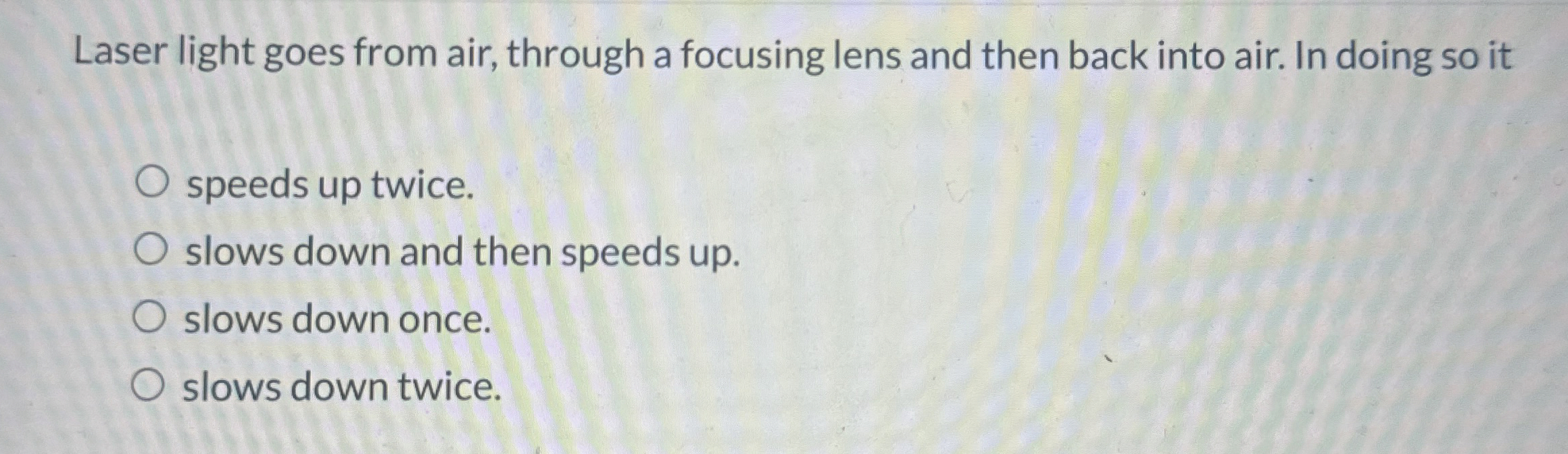 Laser light goes from air, through a focusing