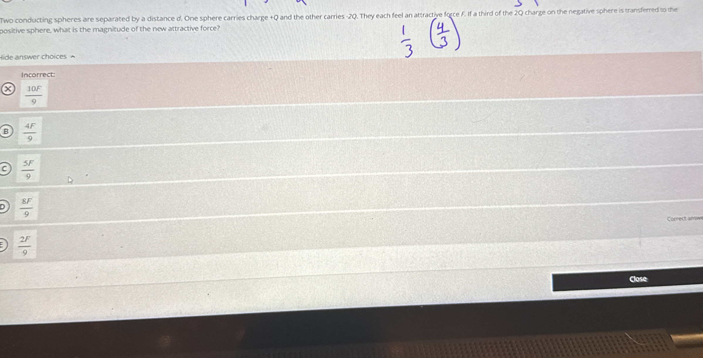 Two conducting spheres are separated by a