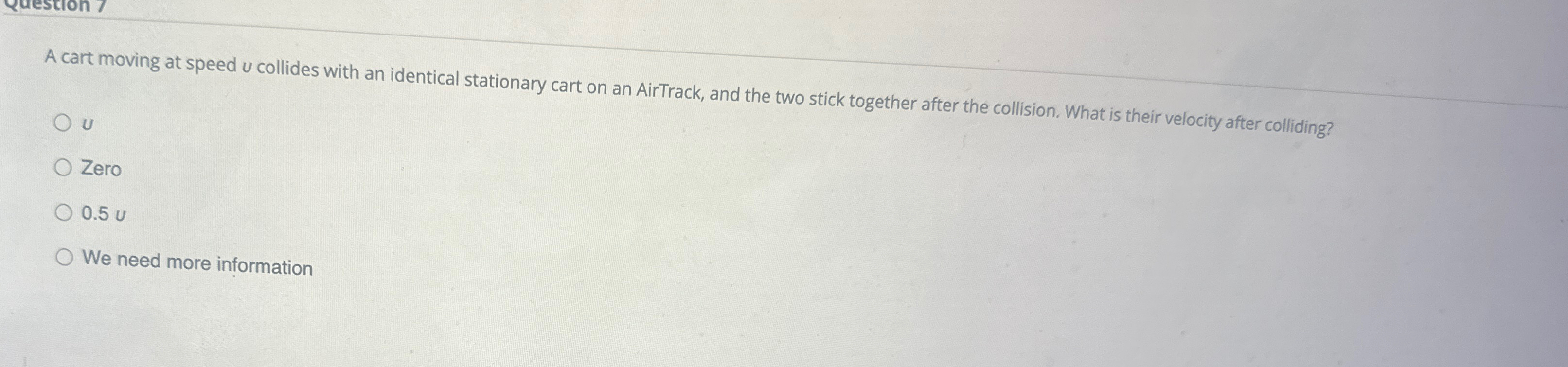 A cart moving at speed u collides with an