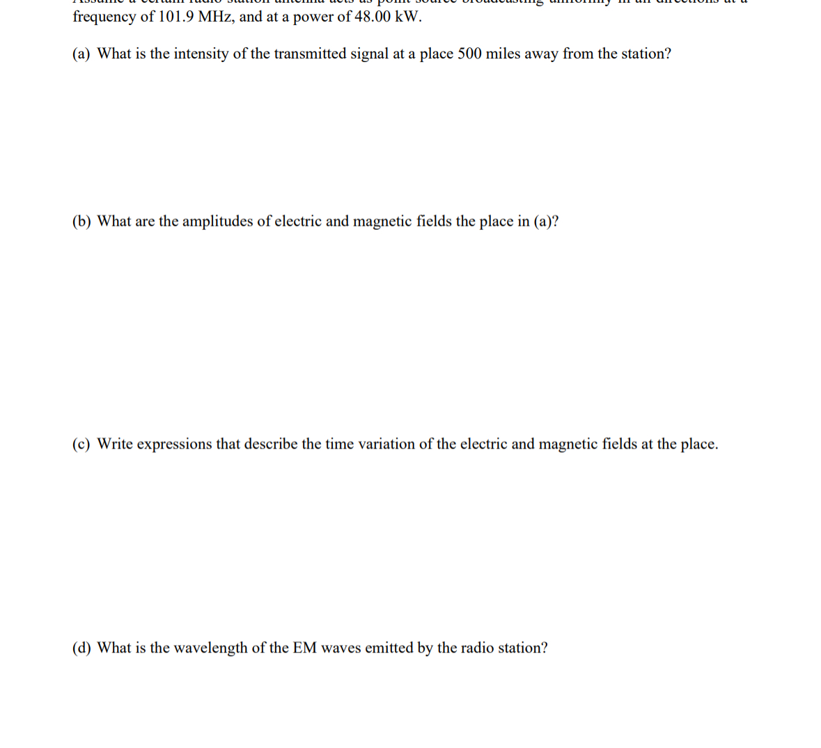 frequency of 1 0 1 . 9 MHz , and at a power of 4
