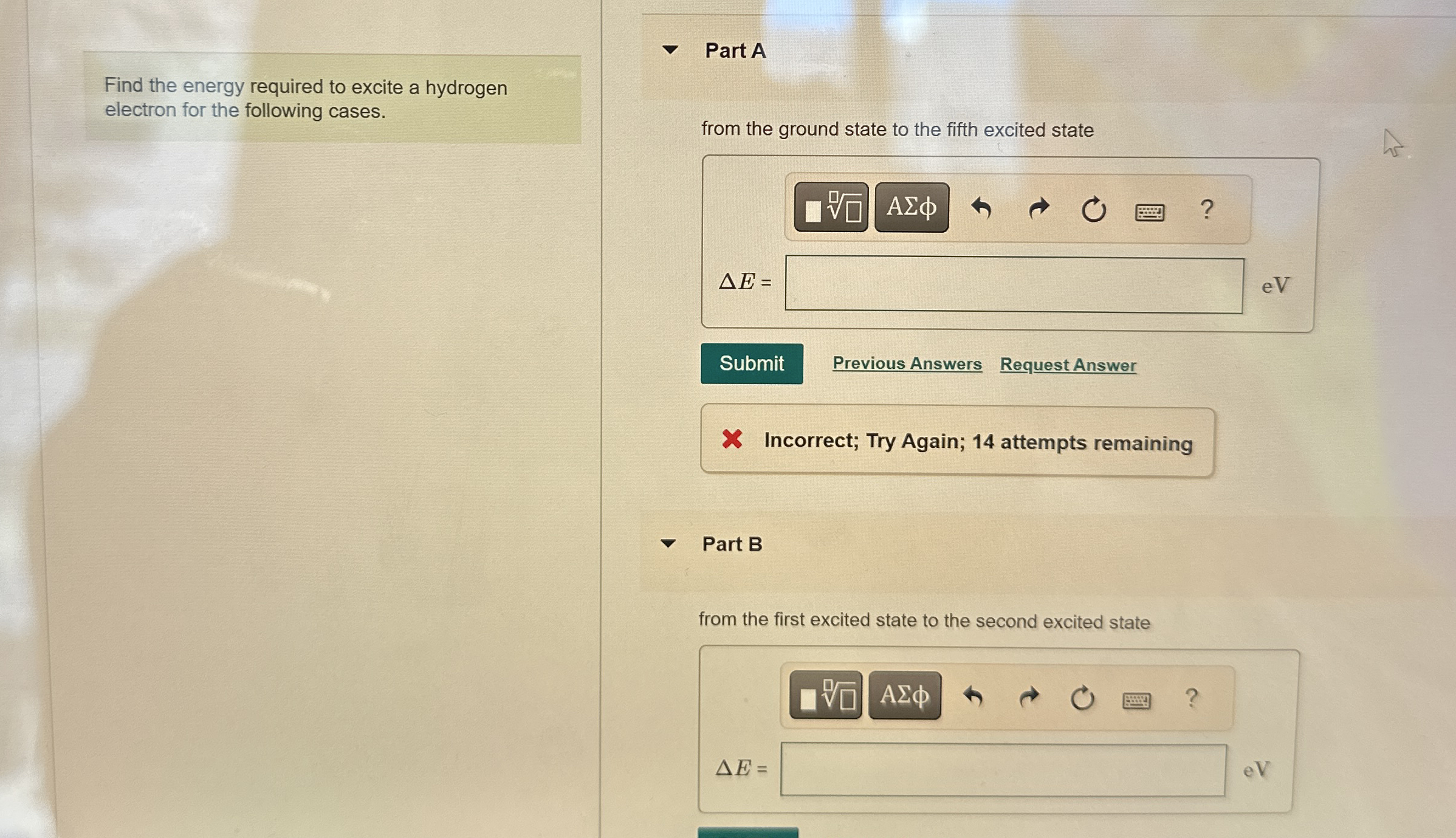 Find the energy required to excite a hydrogen
