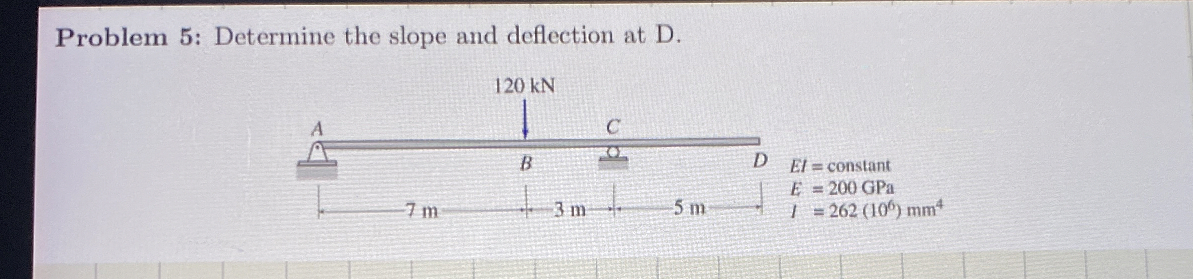 Problem 5 : Determine the slope and deflection at
