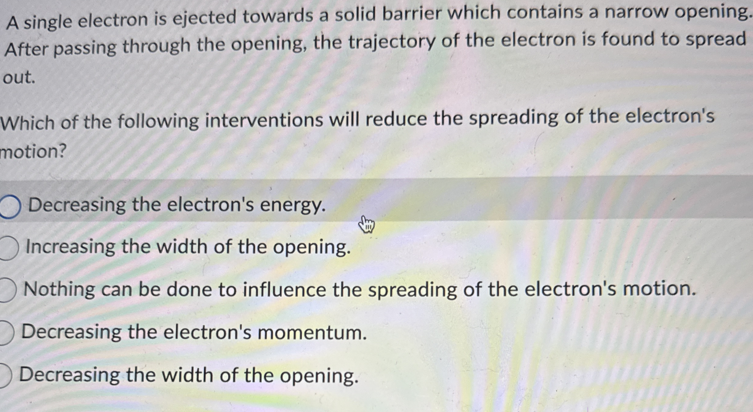 A single electron is ejected towards a solid