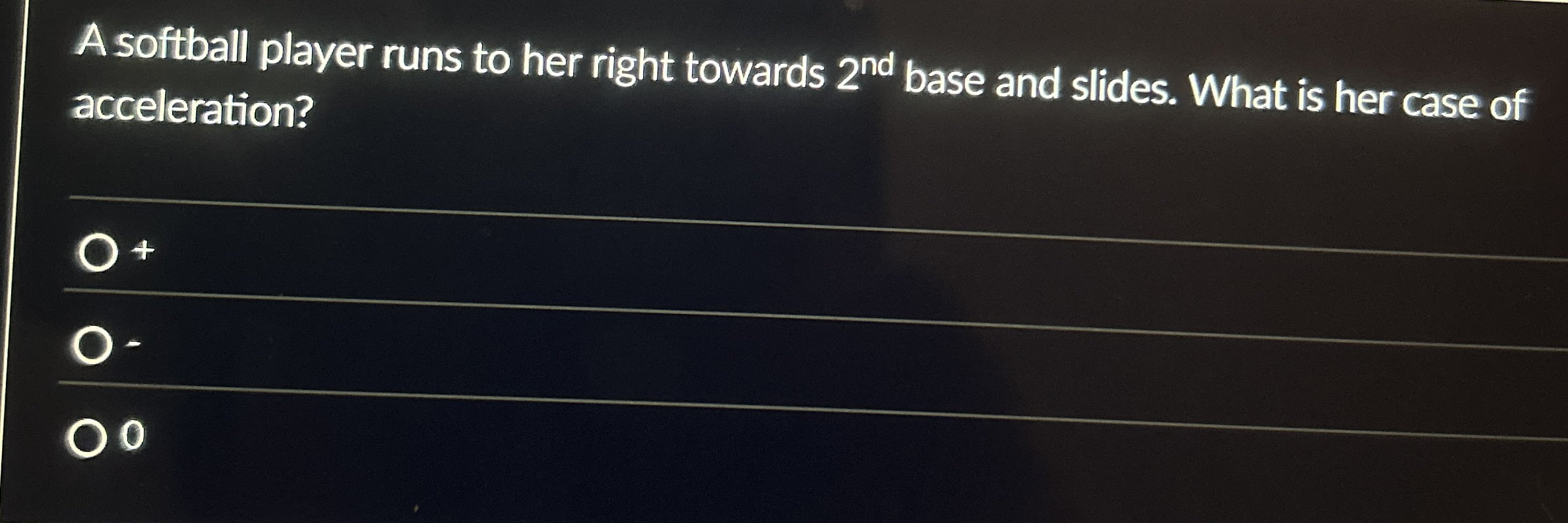 A softball player runs to her right towards 2 n d