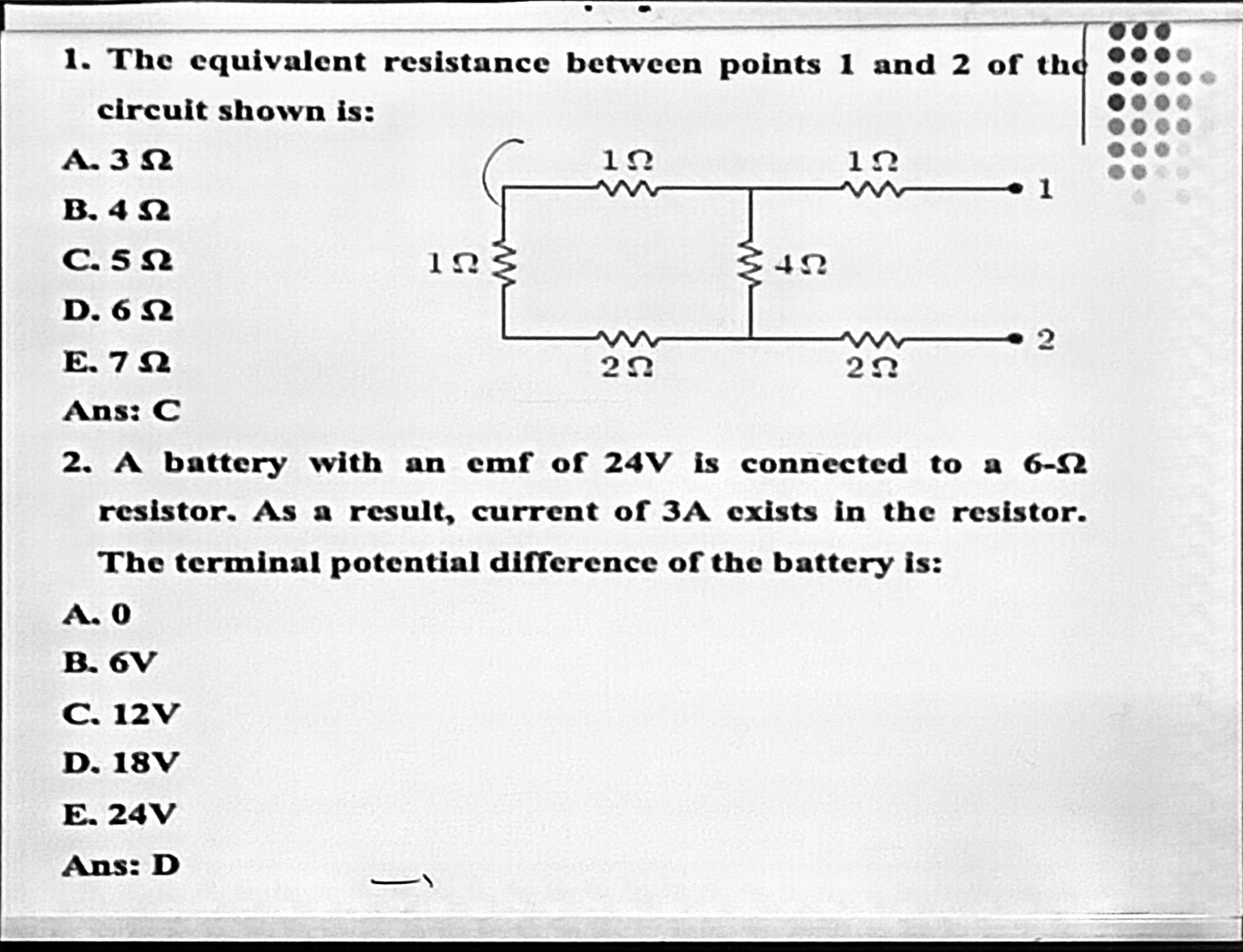 The equivalent resistance between points 1 and 2