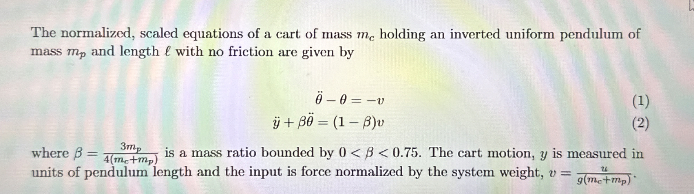 The normalized, scaled equations of a cart of