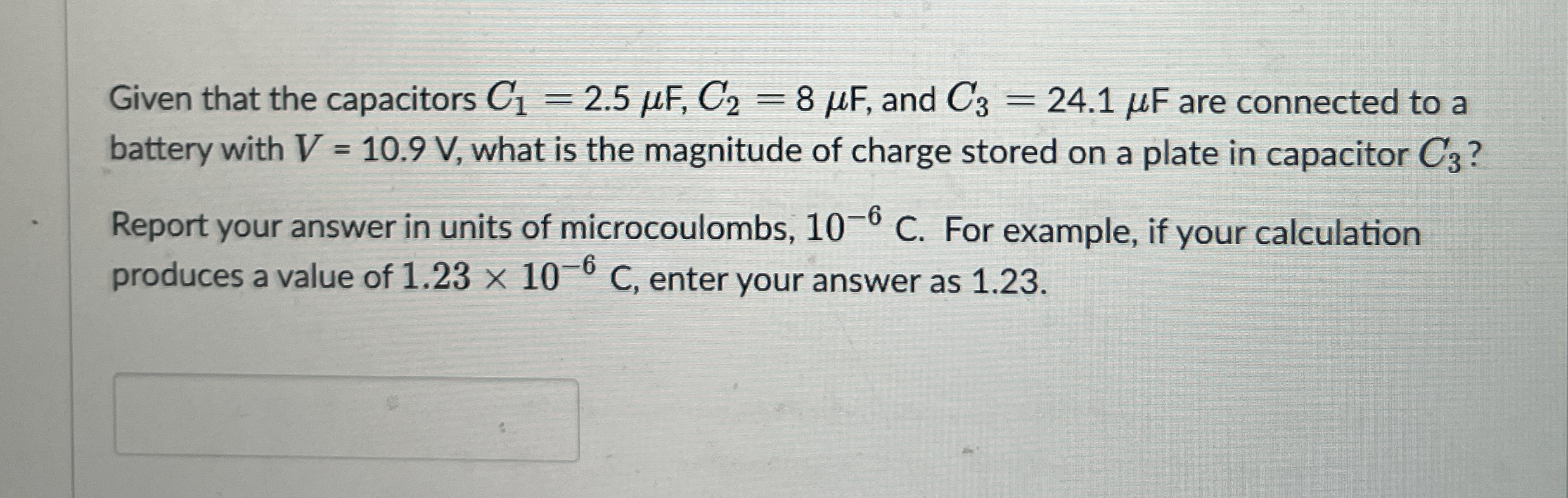 Given that the capacitors C 1 = 2 . 5 F , C 2 = 8